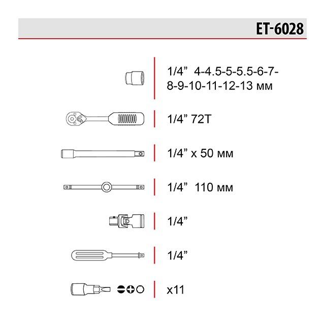 Набор инструмента Intertool - 1/4" 28 ед.