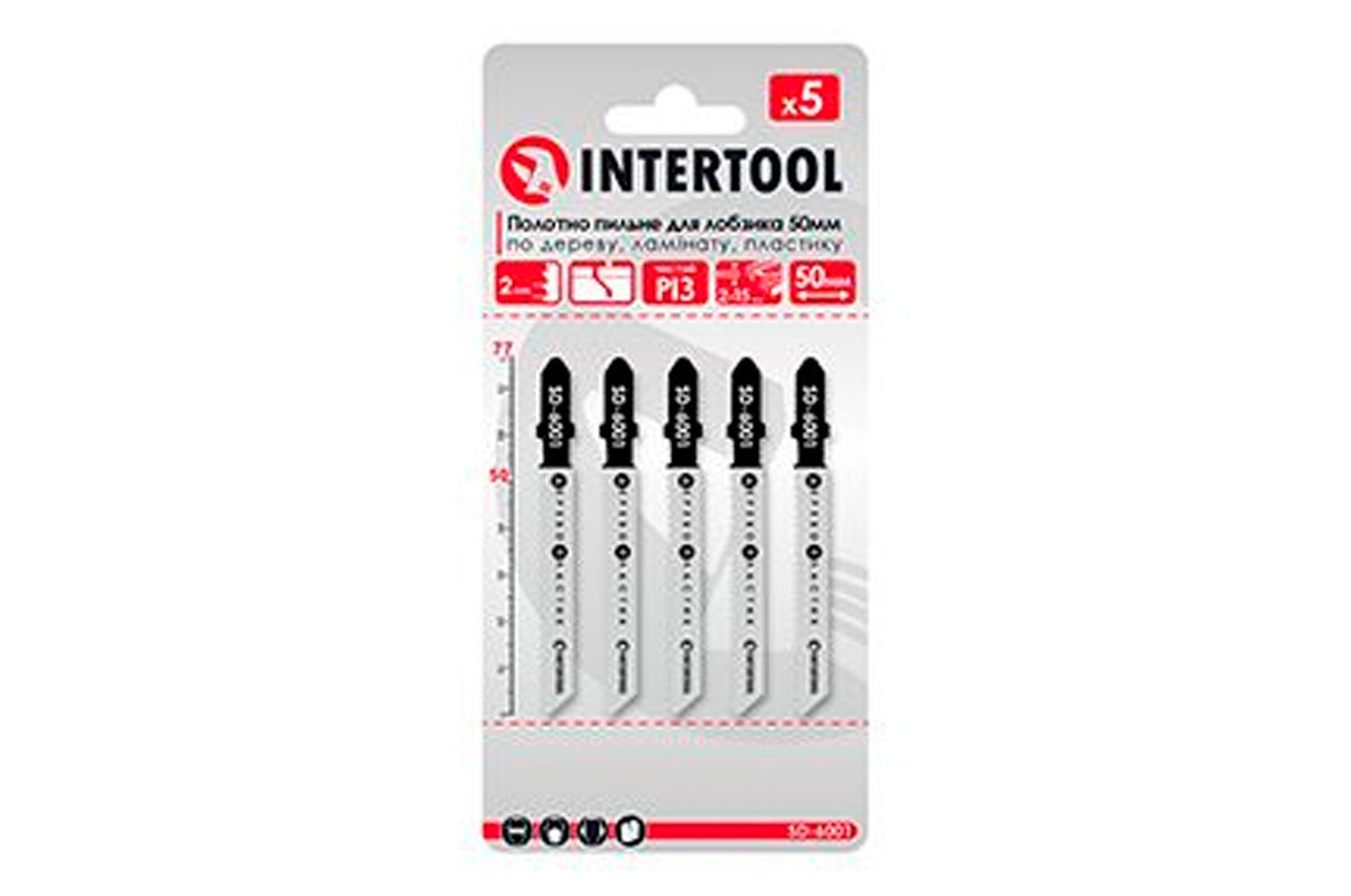 Полотно пильное для лобзика Intertool - 50 х 2 мм дерево-пластик (5 шт.)