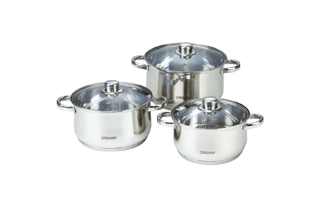Набор посуды нержавеющий Maestro - 3 х 4 х 5 л (3 шт.) MR-2020-6XL