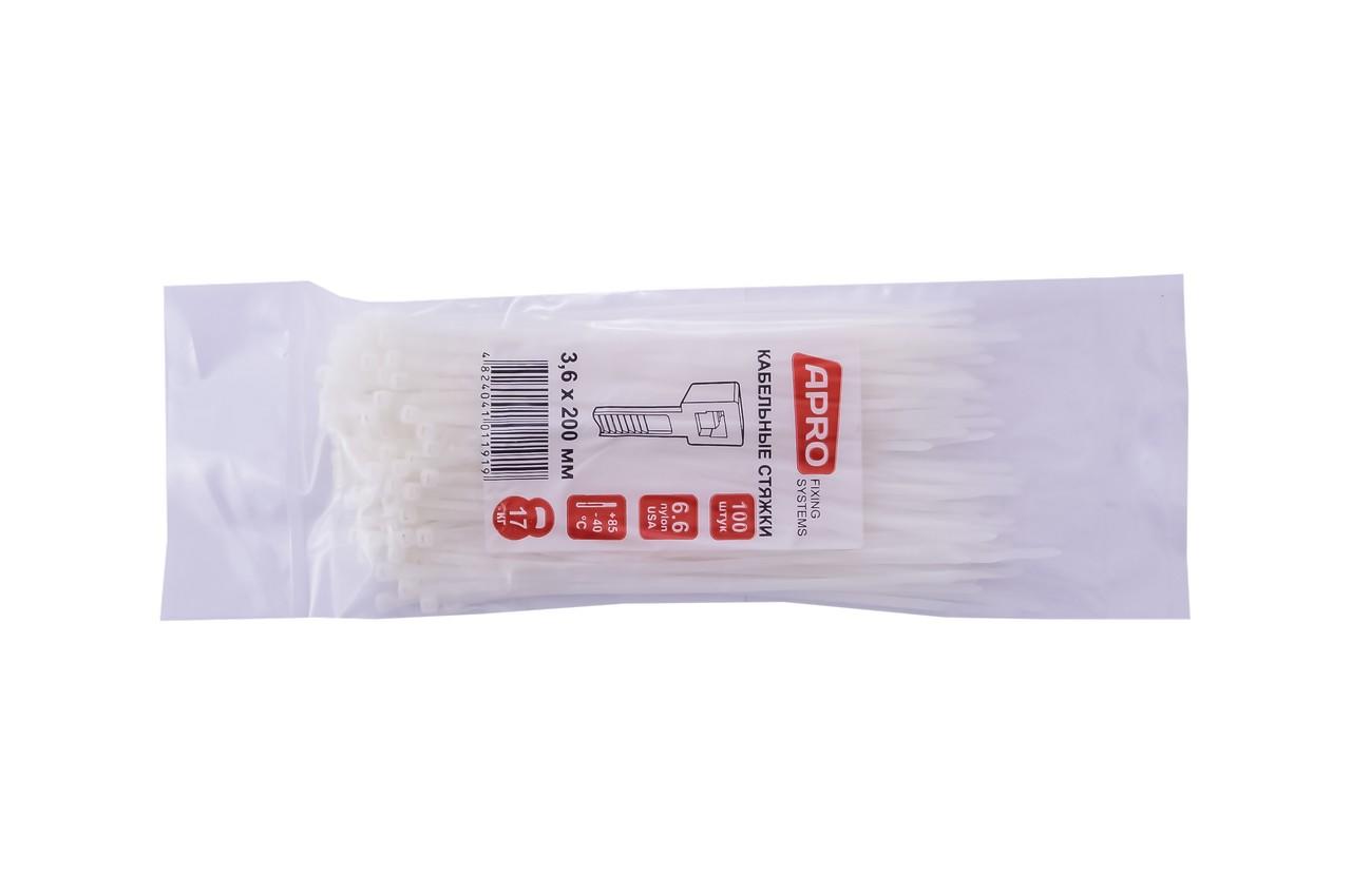 Хомут пластиковий Apro – 3,6 x 200 мм білий (100 шт.)