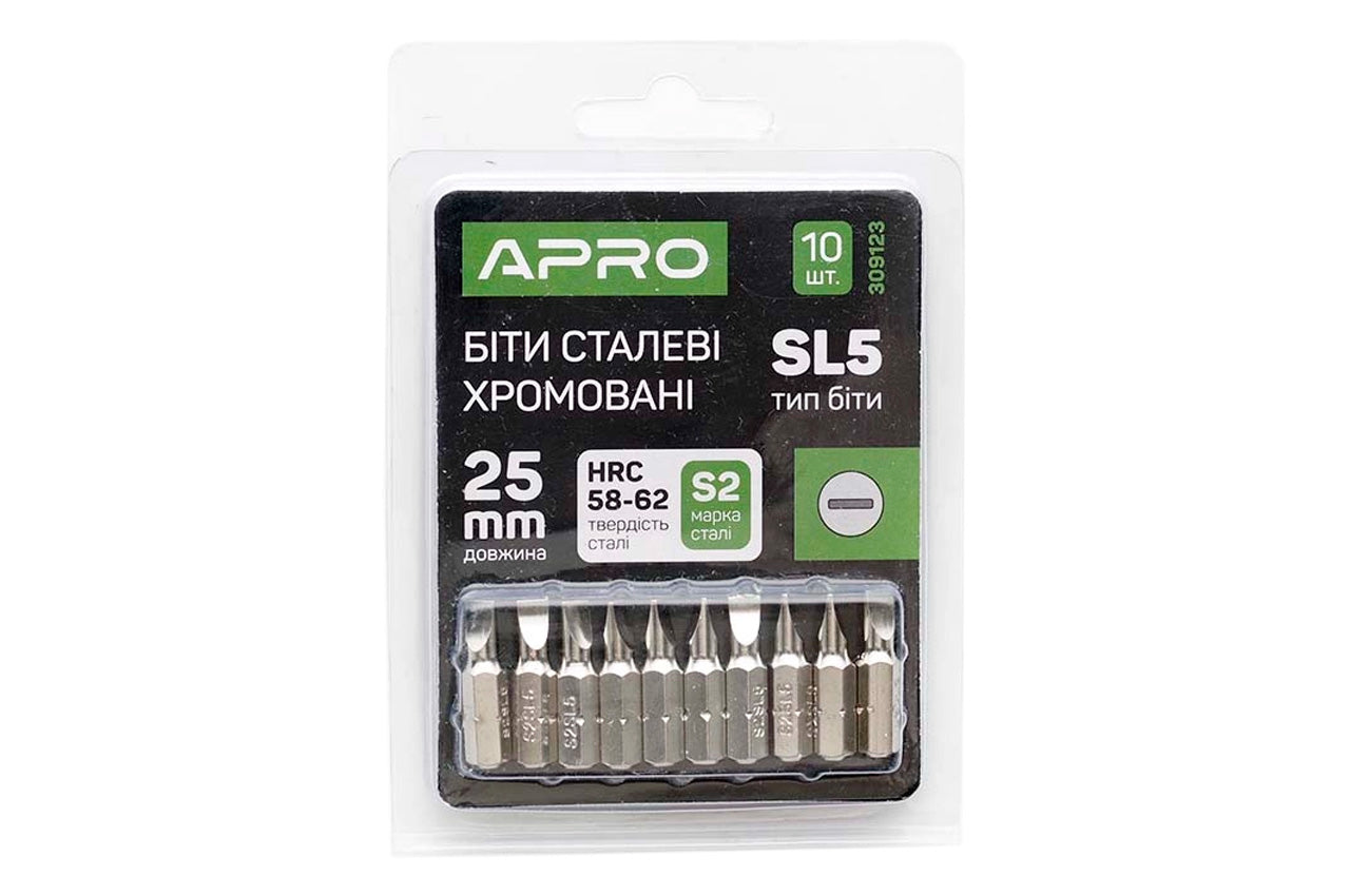 Бита Apro - SL5 x 25 мм хром (10 шт.)