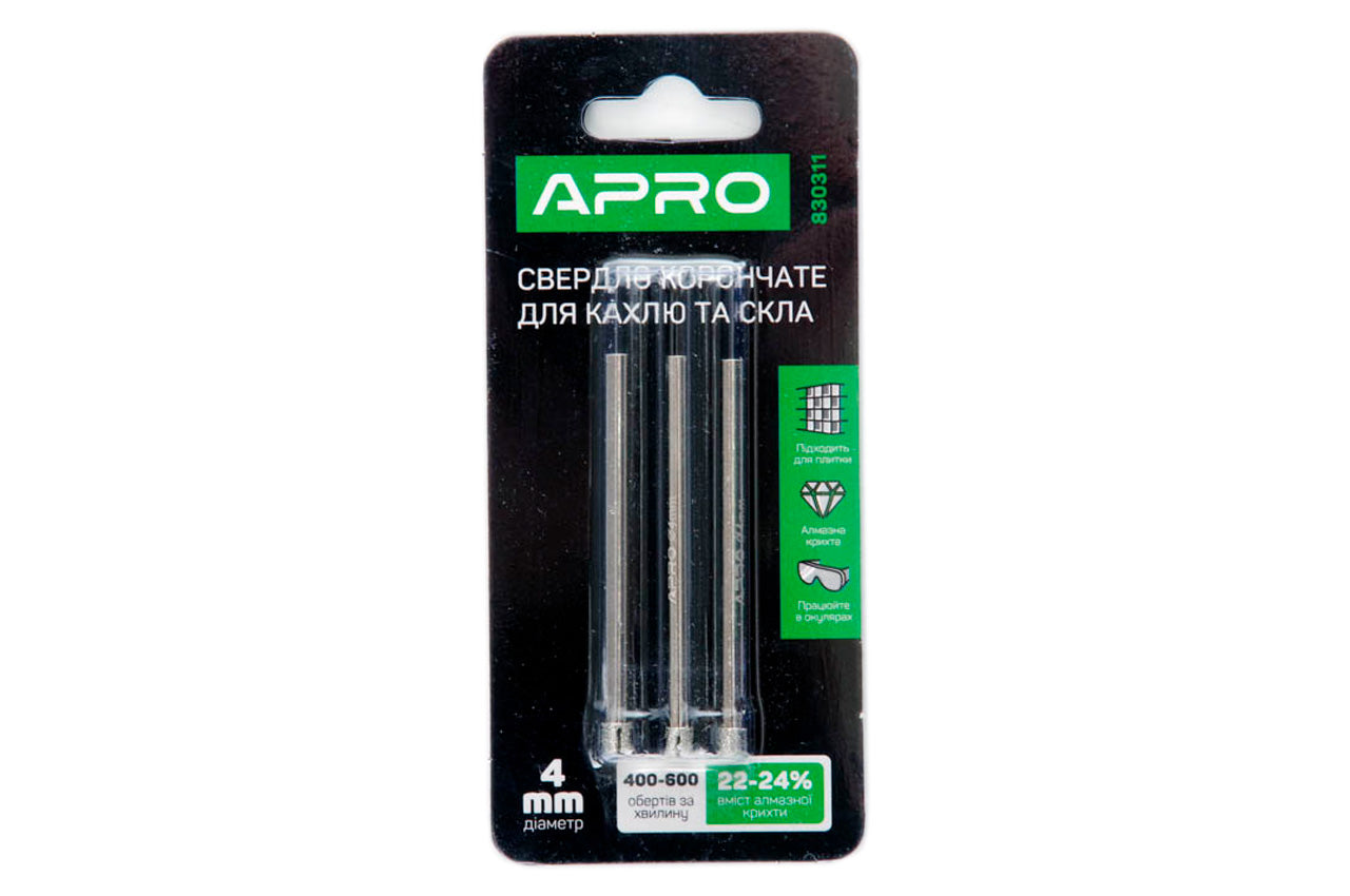 Сверло по стеклу и керамике трубчатое Apro - 4 мм