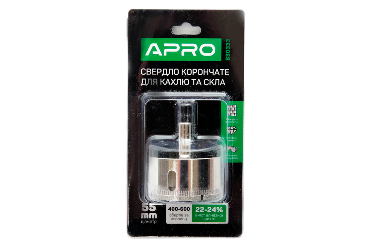 Сверло по стеклу и керамике трубчатое Apro - 55 мм
