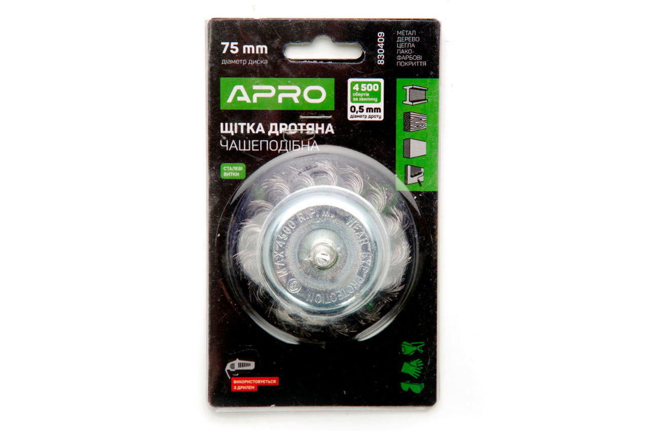 Щітка торцева Apro - 75 мм x 6 мм плетена