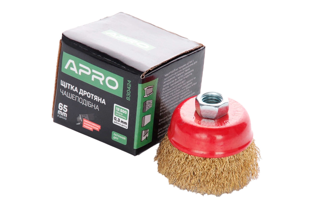 Щетка торцевая Apro - 65 мм x М14 рифленая