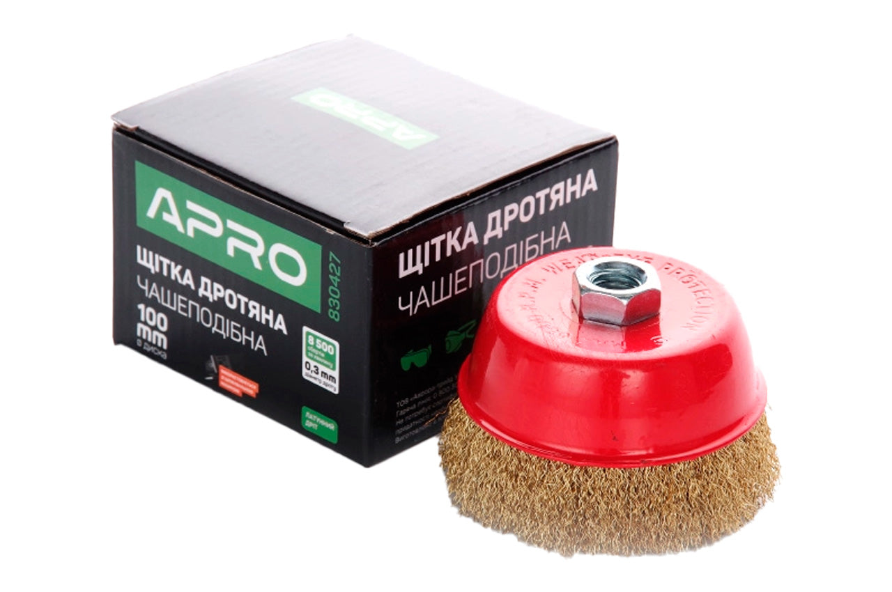 Щетка торцевая Apro - 100 мм x М14 рифленая