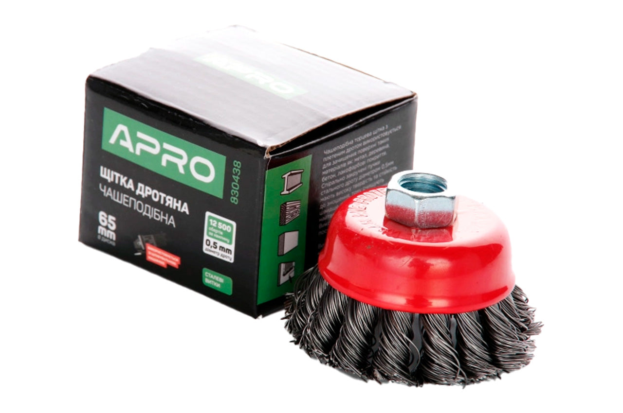 Щетка торцевая Apro - 65 мм x М14 плетеная