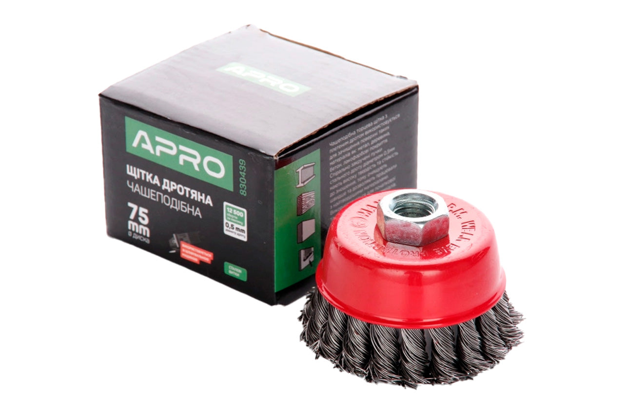 Щітка торцева Apro - 75 мм x М14 плетена