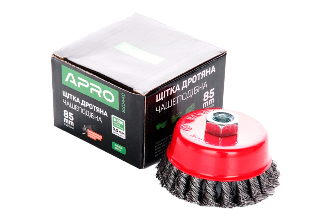 Щетка торцевая Apro - 85 мм x М14 плетеная