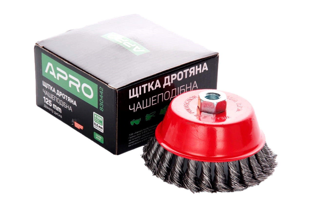 Щітка торцева Apro - 125 мм x М14 плетена