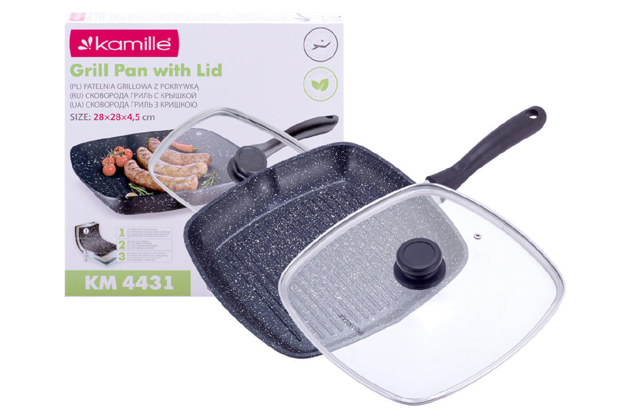 Сковорода-гриль антипригарная Kamille - 280 мм Black Marble