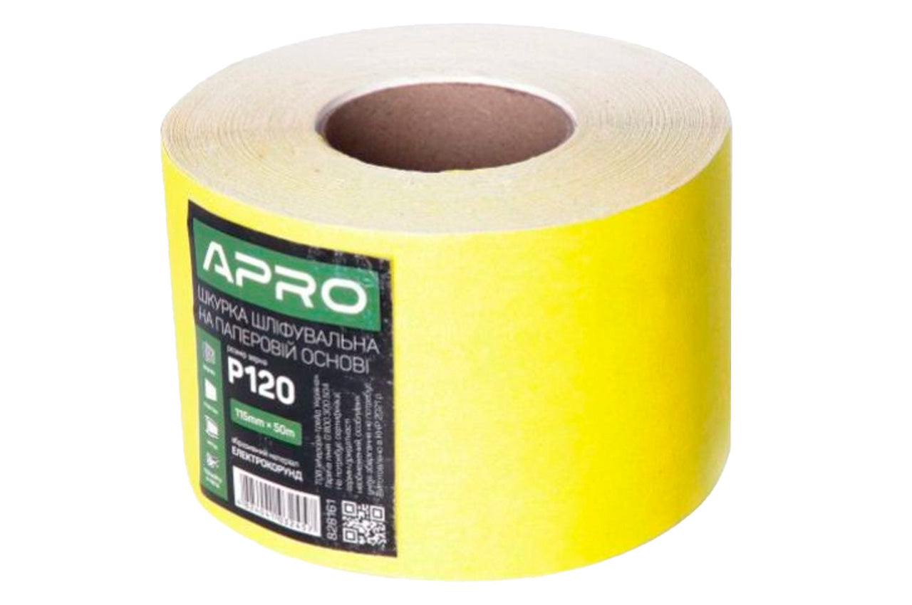 Шлифовальная шкурка Apro - 115 мм x 50 м x P120 бумажная
