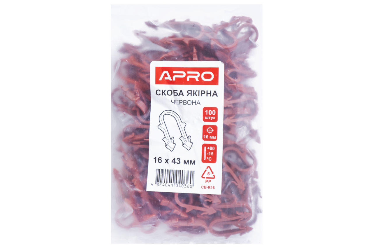 Скоба якорная Apro - 16 x 43 мм красная (100 шт.)