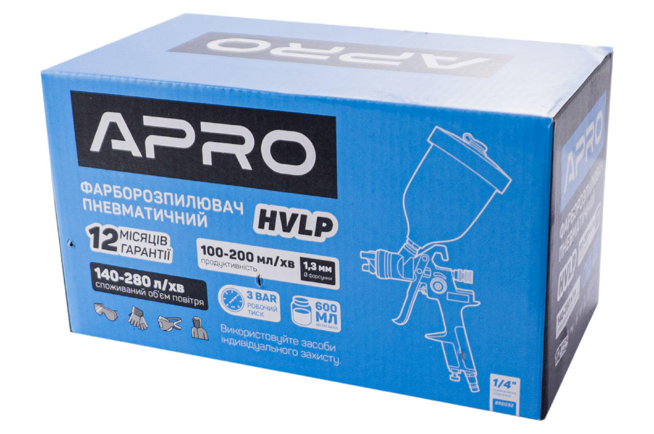 Краскопульт пневматический HVLP Apro - 600 мл x 1,3 мм ВБ пластик
