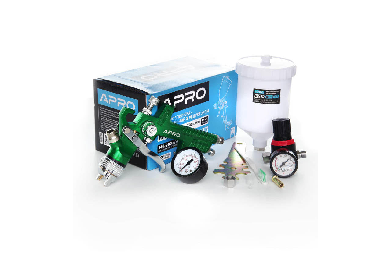 Краскопульт пневматический HVLP Apro - 600 мл x 1,4 мм ВБ пластик с редуктором