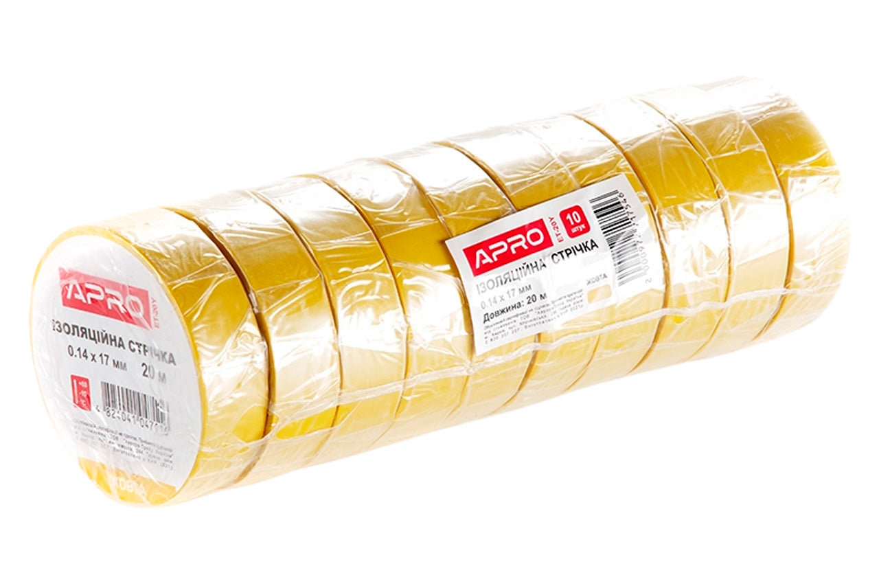 Лента изоляционная Apro - 17 x 0,14мм x 20м желтая