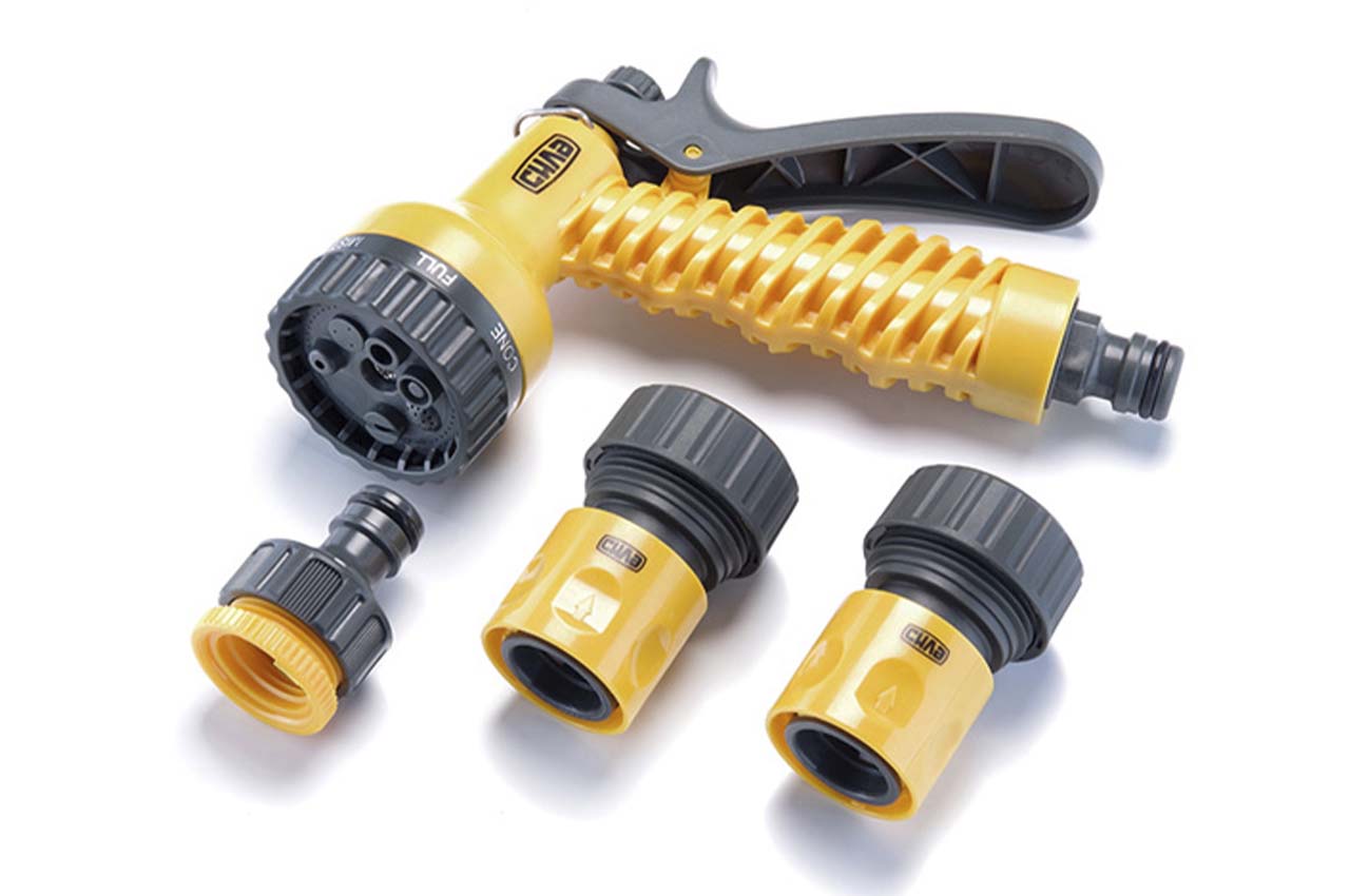 Набор для полива Сила - 1 пистолет x 1 адаптер 1/2" x 3/4" x 2 коннектора 3/4" (4шт)