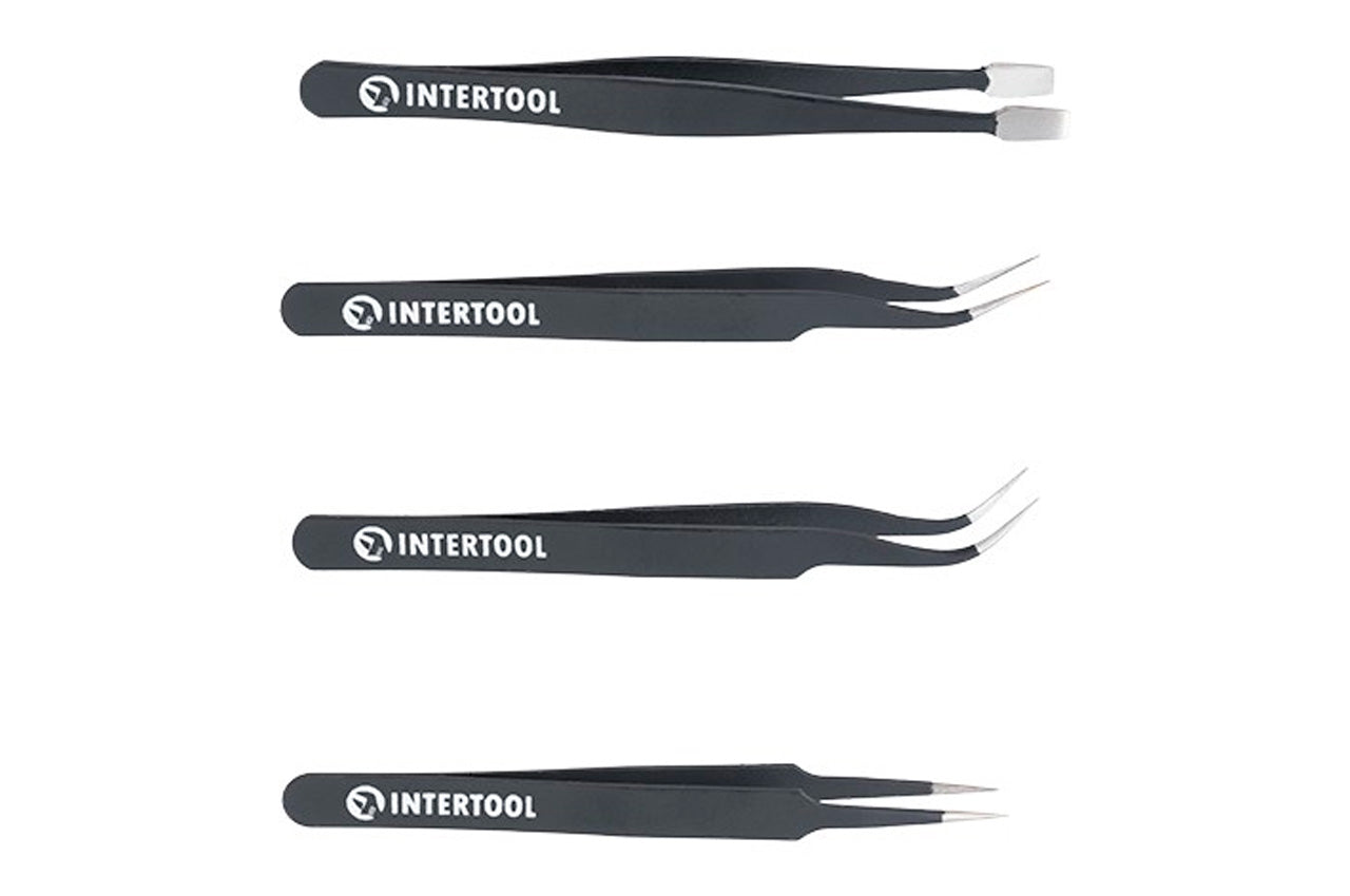 Набор пинцетов радиотехнических Intertool - 120-123мм (4шт)
