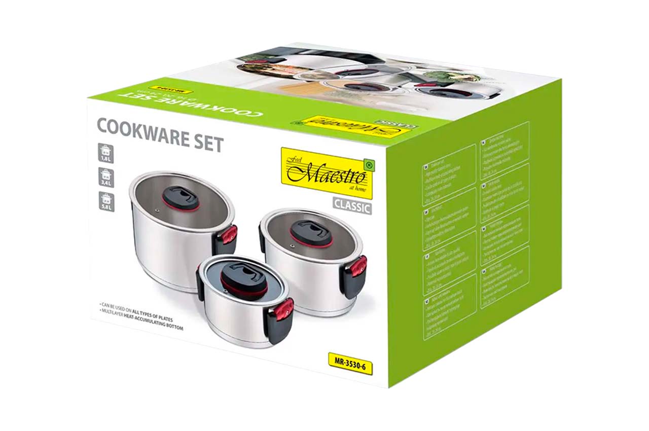 Набор посуды нержавеющий Maestro - 1,8 x 3,4 x 5,8л (3шт)