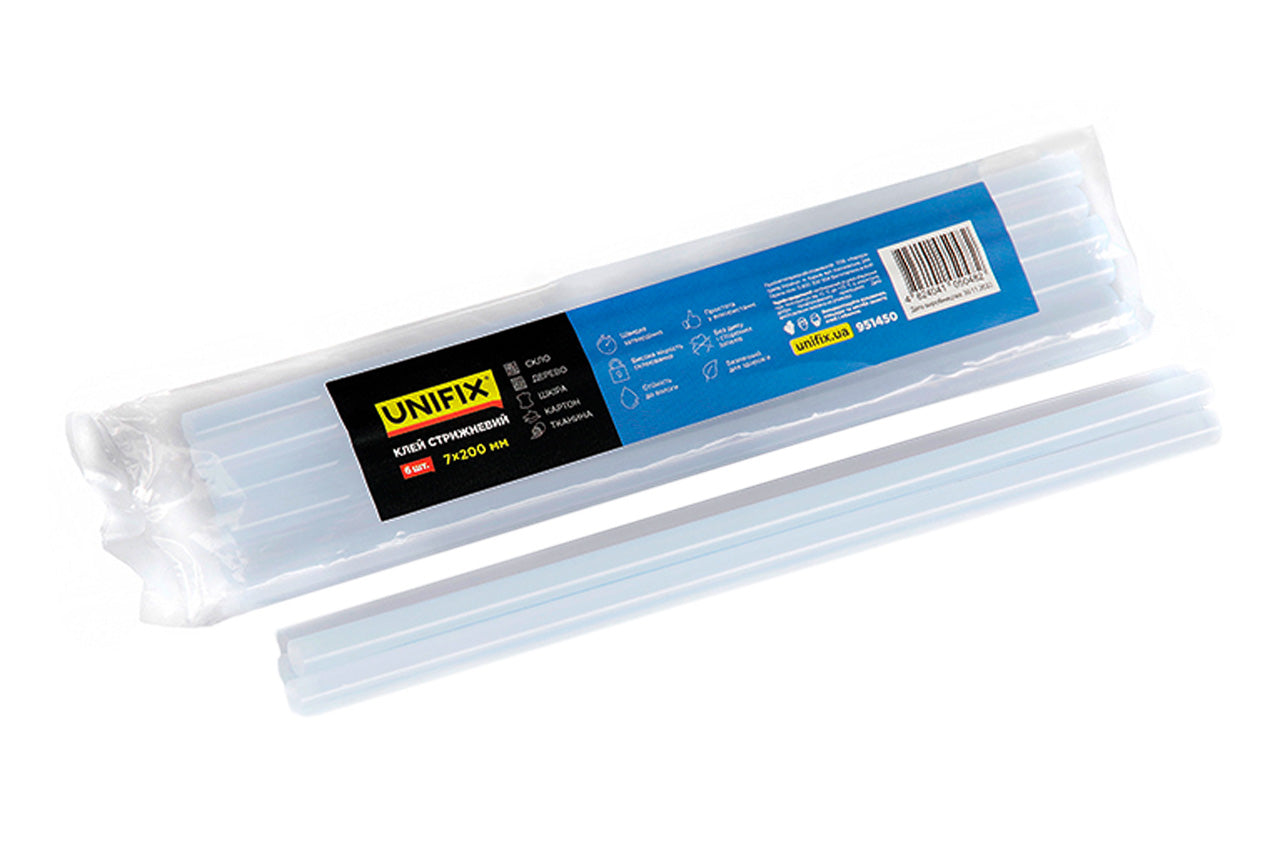 Стрижень клейовий Unifix - 7 x 200мм прозорий (6шт) пакет