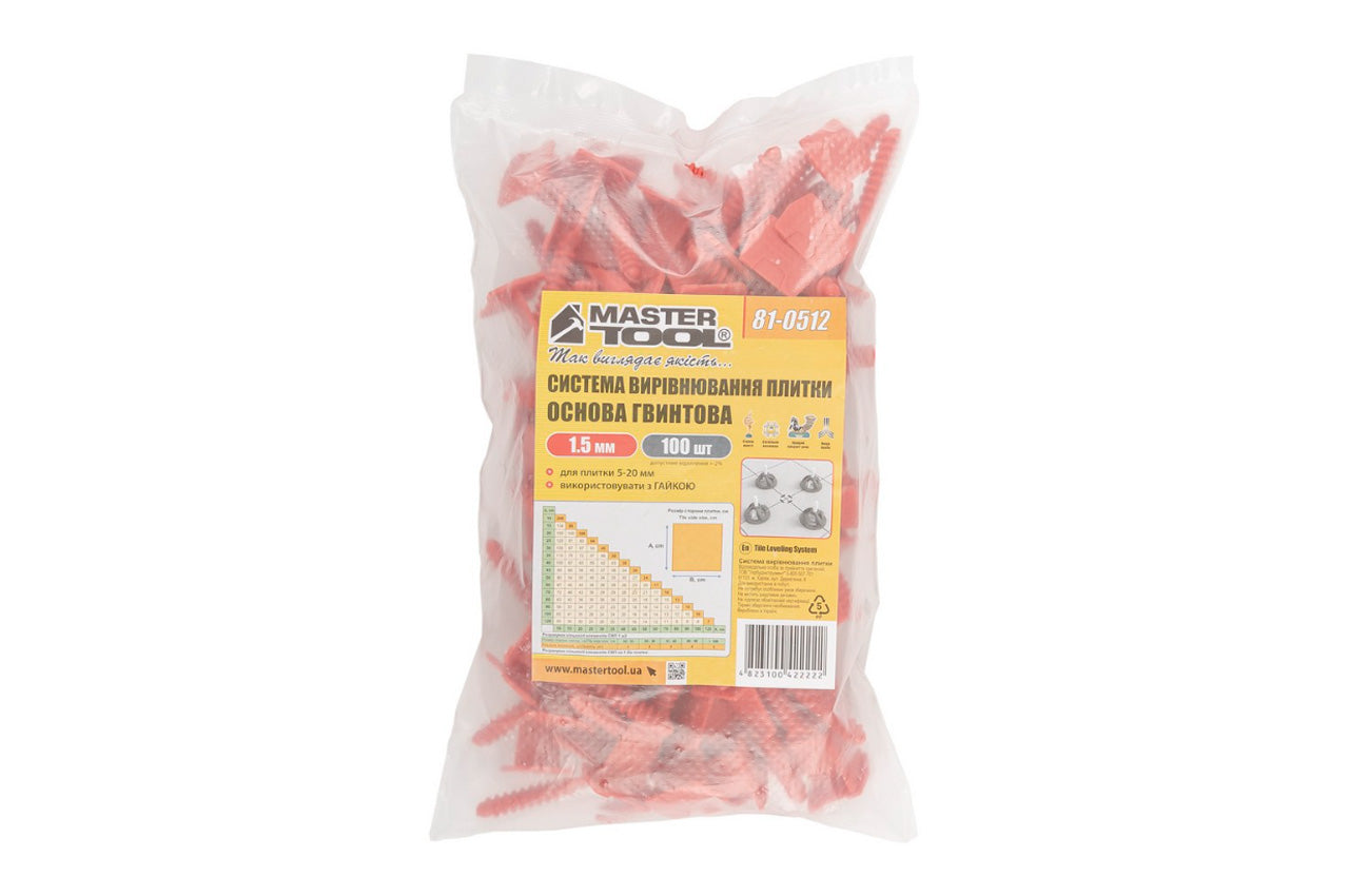 Система выравнивания плитки винтовая Mastertool - 1,5мм основа (100шт)