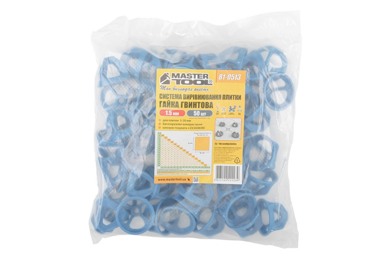 Система выравнивания плитки винтовая Mastertool - 1,5мм гайка (100шт)