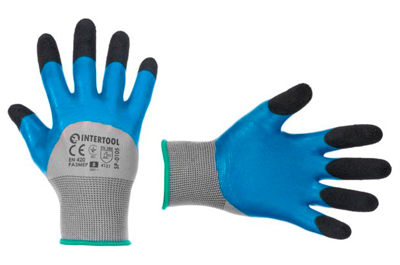 Перчатка Intertool - латексная вспененная морщинистый палец 10"