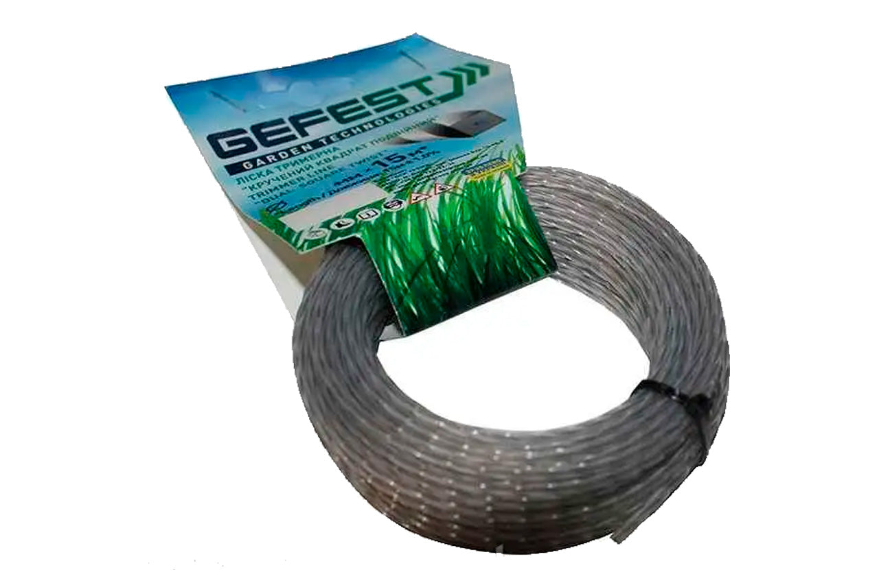 Леска для триммера Gefest - 2,0мм x 15м квадрат крученый армированный