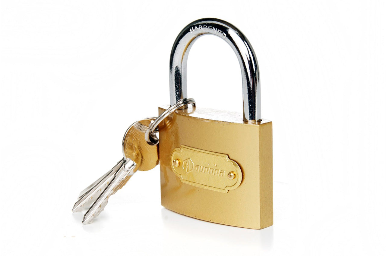 Замок навесной Aurora - 70мм желтый крестовой