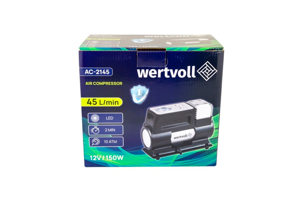 Компрессор автомобильный однопоршневой Wertvoll - 150Вт x 45л/мин