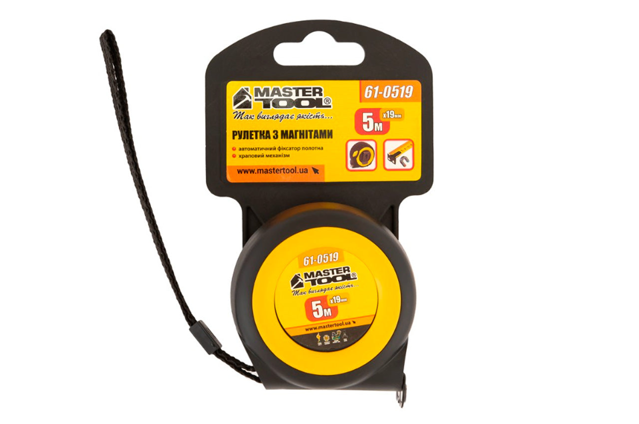 Рулетка Mastertool - 5м x 19мм магніт гумова автостоп
