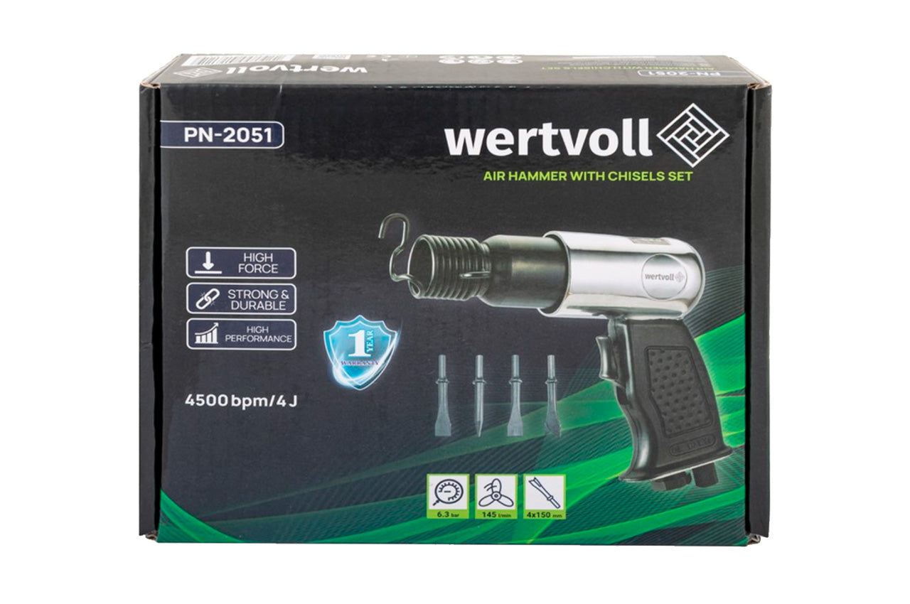 Зубило пневматическое Vertwoll - с насадками 150мм (4шт)