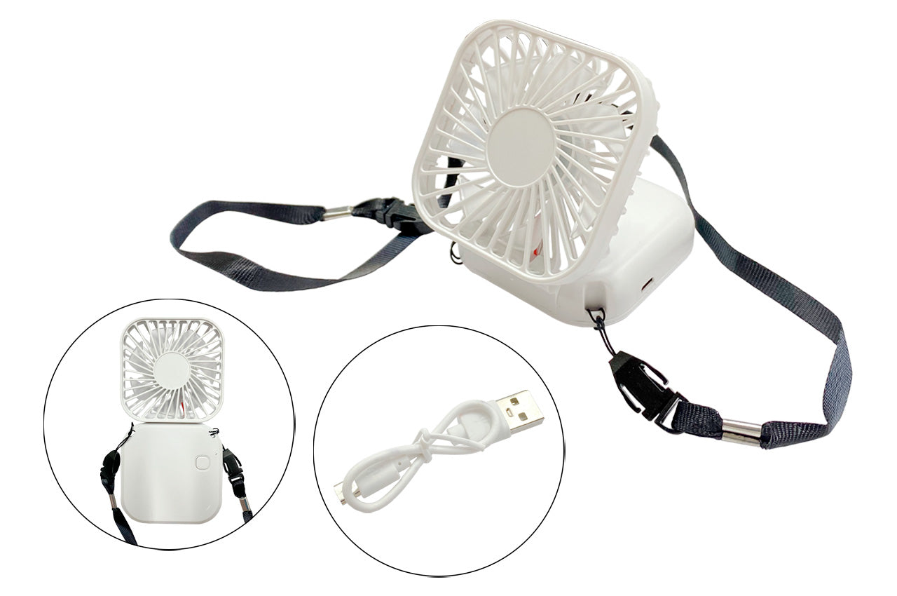 Складной аккумуляторный вентилятор Holding Fan 3 скорости с ремешком на шею