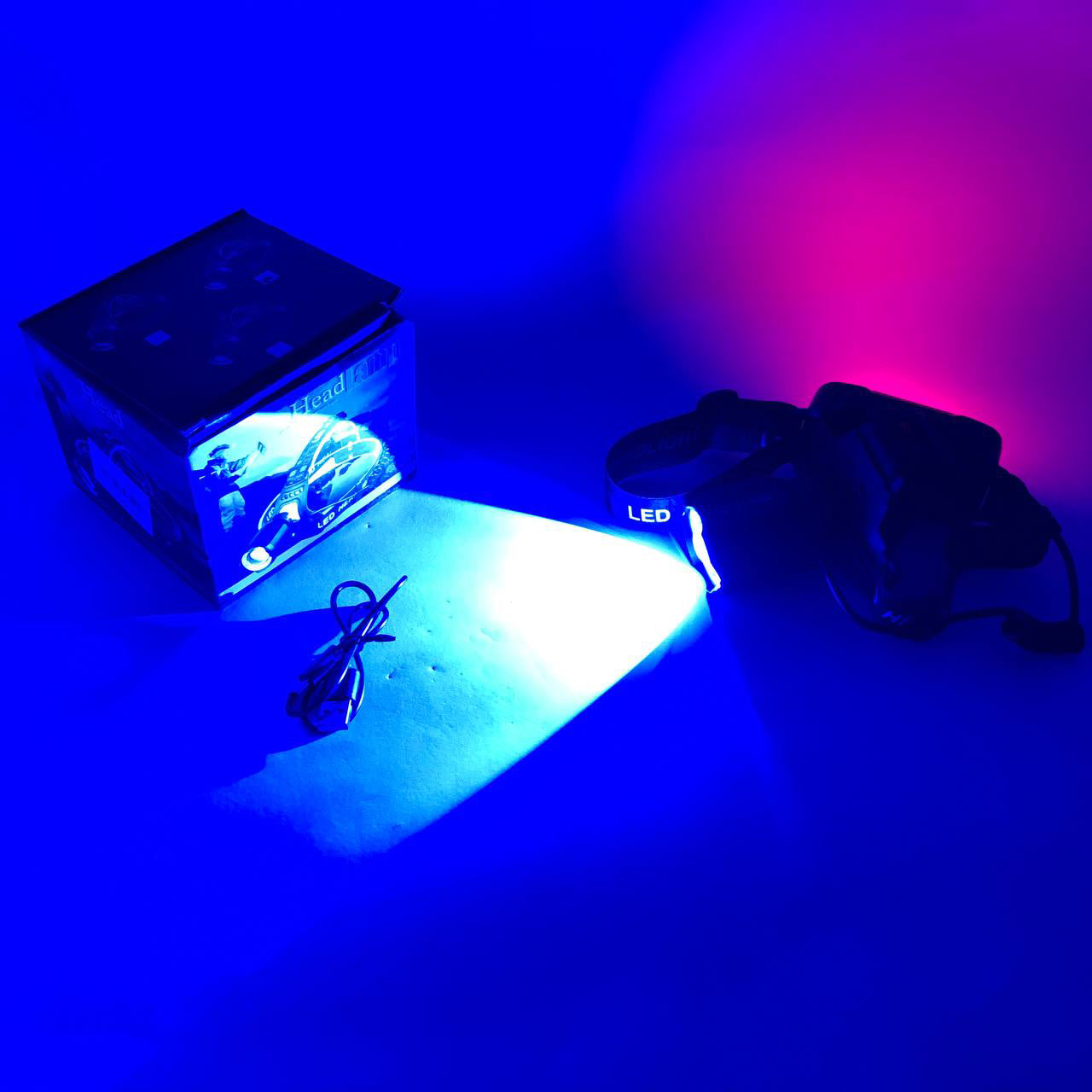 Фонарь налобный PLD-T115-2PM10-TG (white+blue), Фонарь аккумуляторный для рыбалки, водонепроницаемый