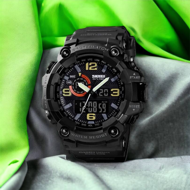 Часы наручные мужские SKMEI 1520BK BLACK, армейские часы противоударные. Цвет: черный