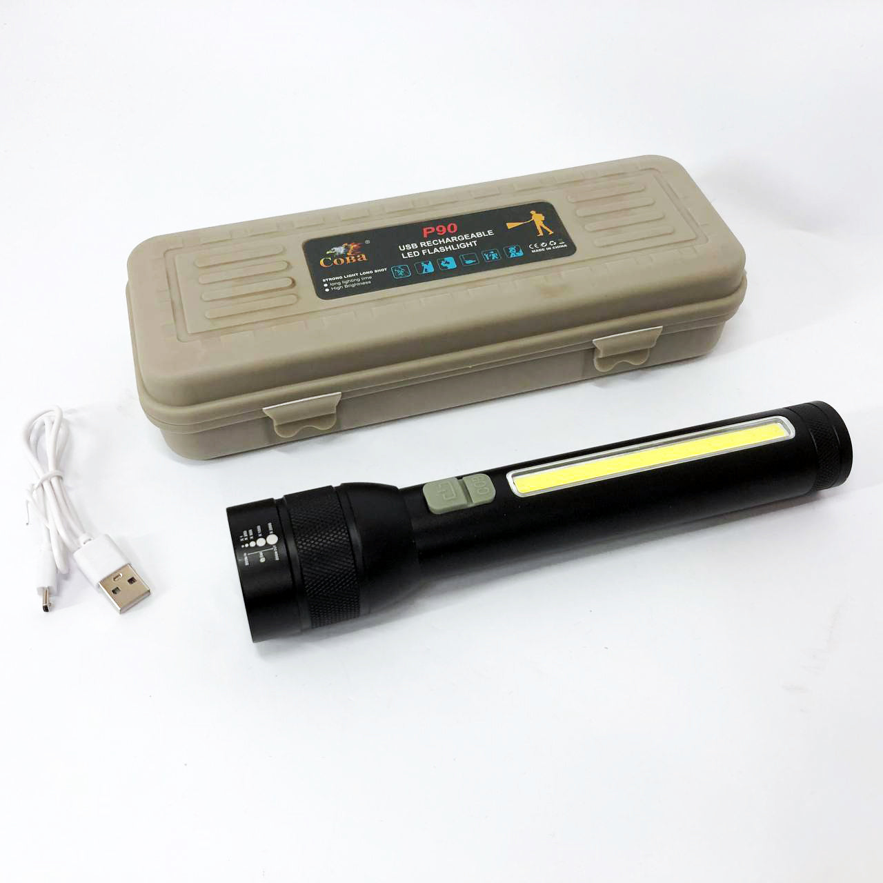 Фонарь аккумуляторный CB-C23-P90+COB, Фонарик светодиодный ручной аккумуляторный портативный