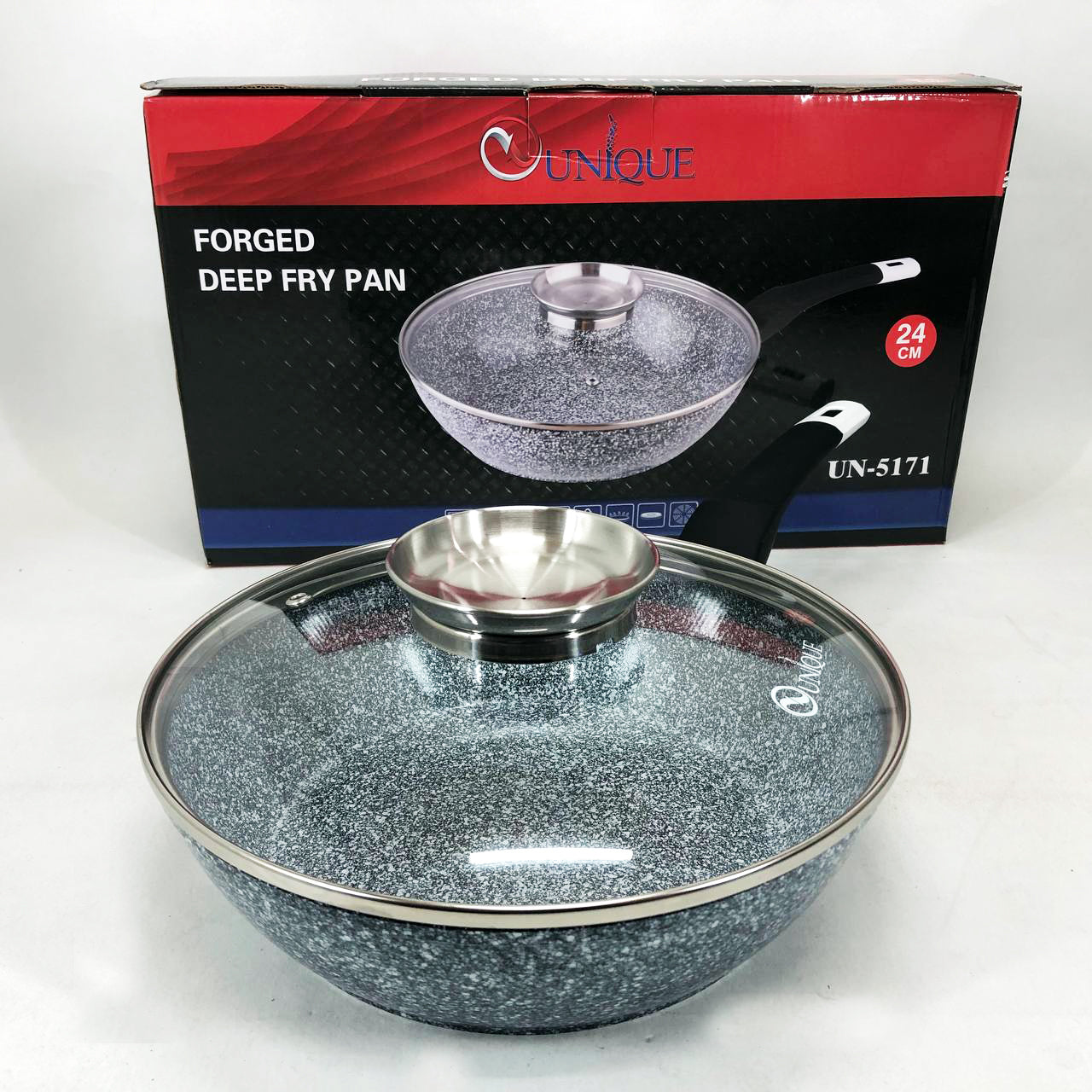 Сковорода UNIQUE UN-5104 24 см, без крышки, многослойным антипригарным гранитным покрытием