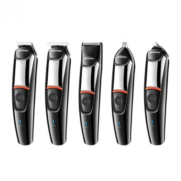 Машинка для стрижки 5в1 Geemy GM-853 стайлер, бритва, триммер на аккумуляторе нержавеющая сталь 6 насадок
