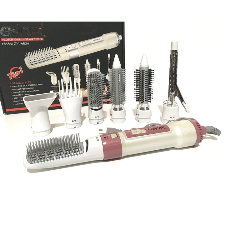 Фен для волосся стайлер з насадками Gemei GM-4836 7 в 1, Фен-стайлер з різними насадками