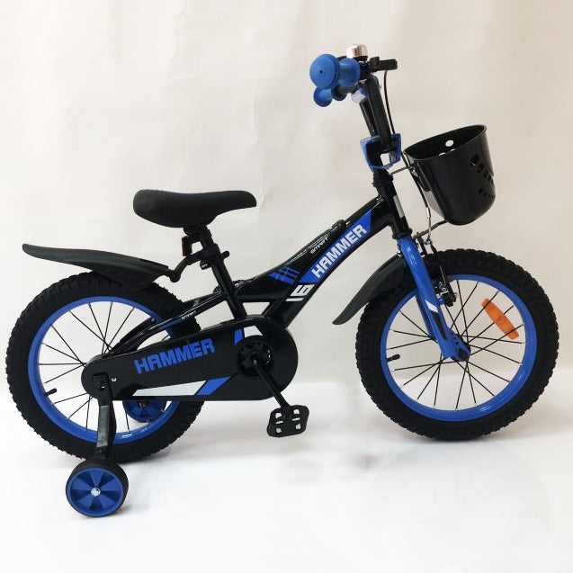 Детский двухколесный велосипед Hammer Smart H2021 20 дюймов с боковыми колесами, корзинкой. Цвет: синий