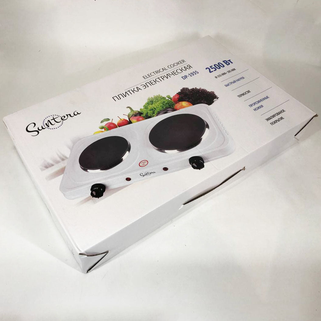 Плитка электрическая Suntera DP-1935W, 2500W, 2 конфорки разного диаметра, 2 конфорки. Цвет: белый