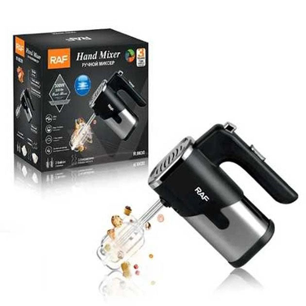 Миксер ручной на кухню RAF R-6630 5 скоростей 2 насадки 300 W, двухвенчиковый миксер, миксер для взбивания