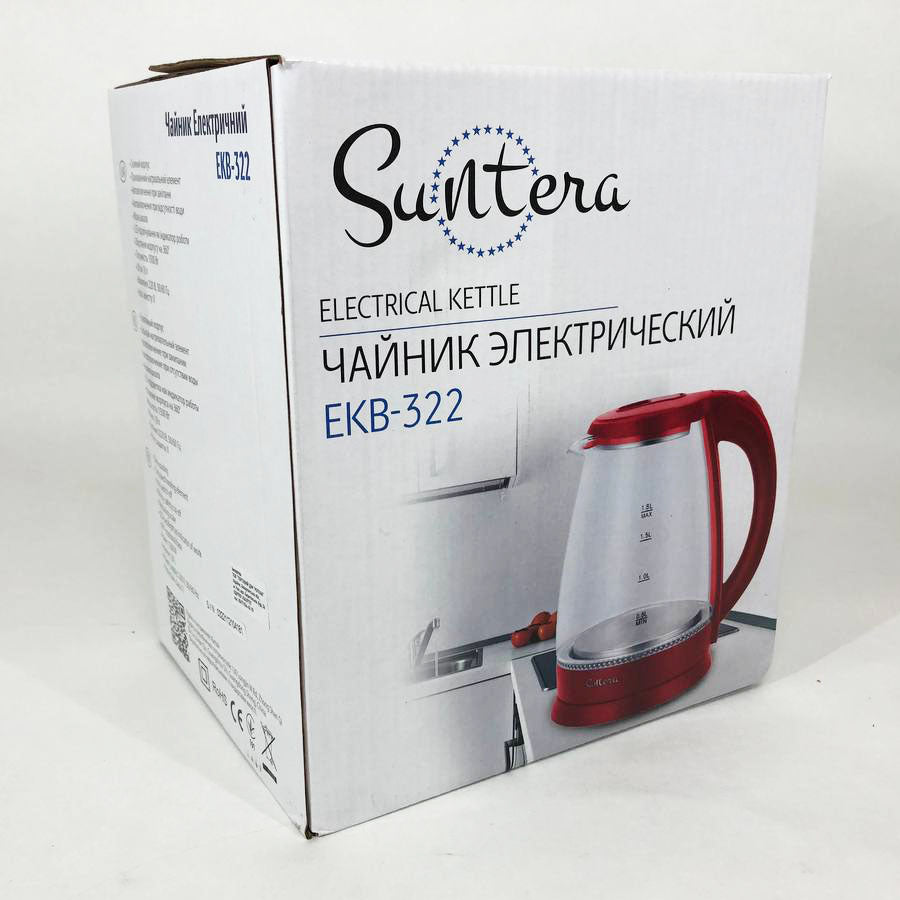 Стеклянные электрические чайники с подсветкой Suntera EKB-322B 1500 Вт чайники с подсветкой. Цвет: черный