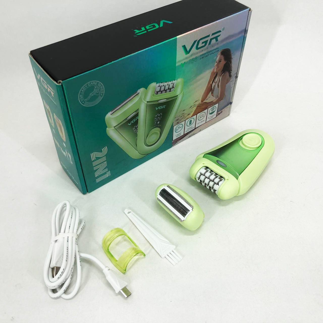 Эпилятор VGR 2 в 1 V-758. Цвет: зеленый