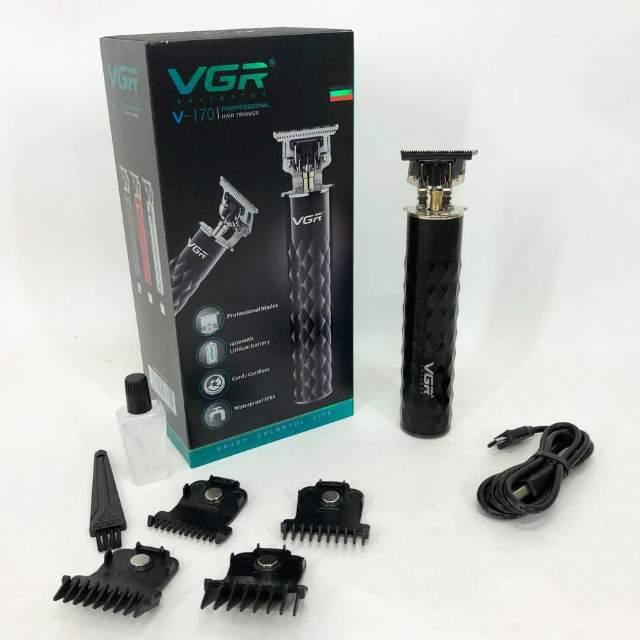 Машинка для стрижки с триммером VGR V-170 для волос, усов и бороды, беспроводная со сменными насадками