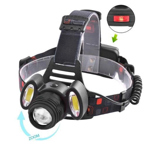 Универсальный налобный фонарь 2117-T6+2COB 2х18650 3 светодиода 4 режима работы свечение 1500 люмен