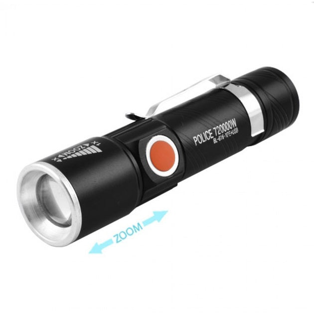 Карманный фонарик Police 616-XPE, Портативный светодиодный фонарь с зарядкой, Алюминеевый фонарь