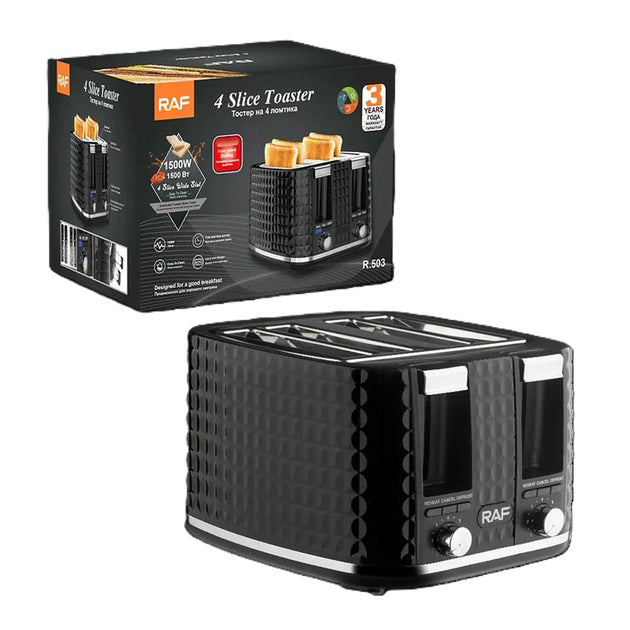 Тостер RAF R.503, 1500 Вт, 4 тоста, 6 уровней поджаривания, функции размораживания и подогрева