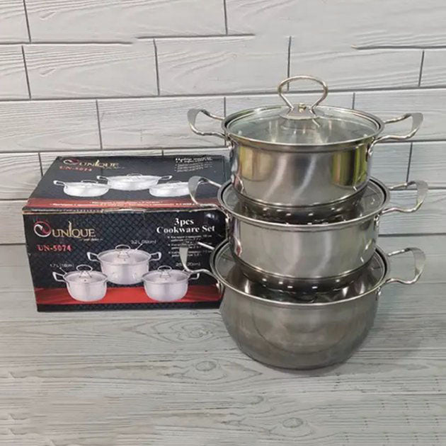 Набор кастрюль из нержавеющая стали с крышками UNIQUE UN-5074, набор посуды для электрических плит