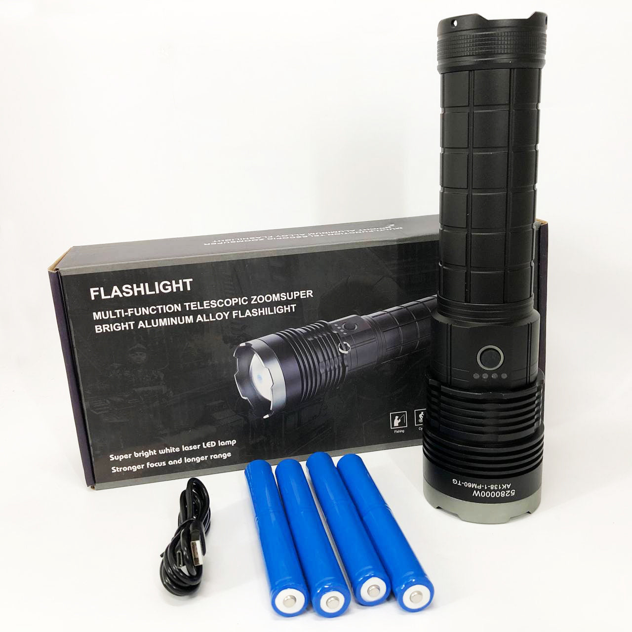 Фонарь ручной модели Police AK138-1 WHITE LASER LED PM60-TG 8х18650, USB-зарядка, Power Bank, зум